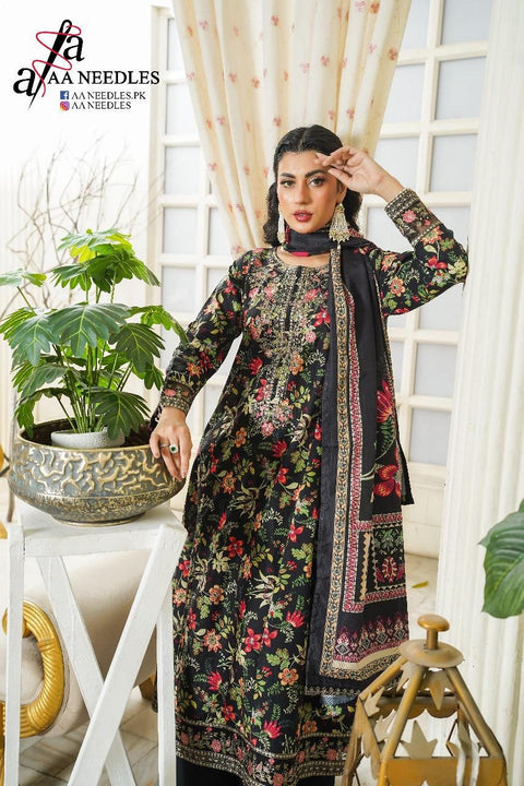 Midnight Ebony Floral Embroidered 3-Piece Lawn Suit