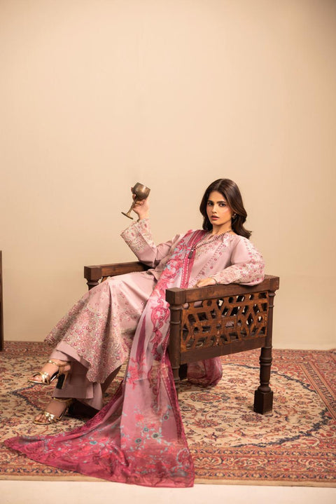 Dusty Rose Embroidered 3-Piece Lawn Suit