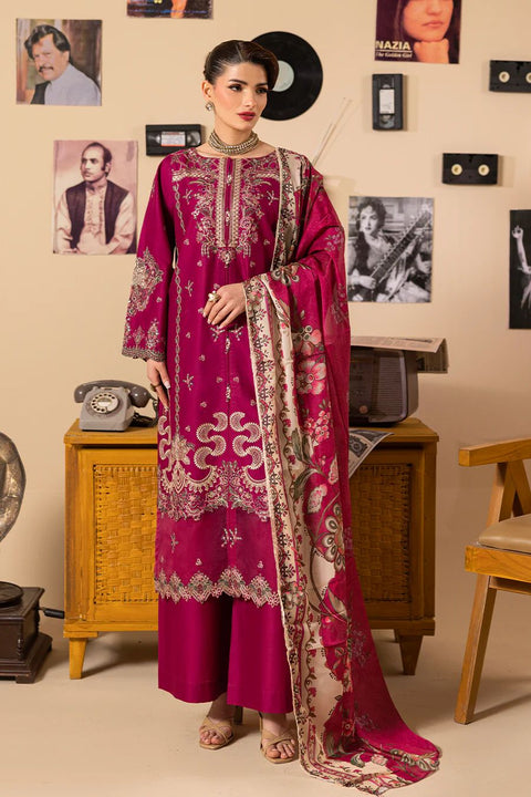 Berry Magenta Embroidered 3-Piece Festive Suite