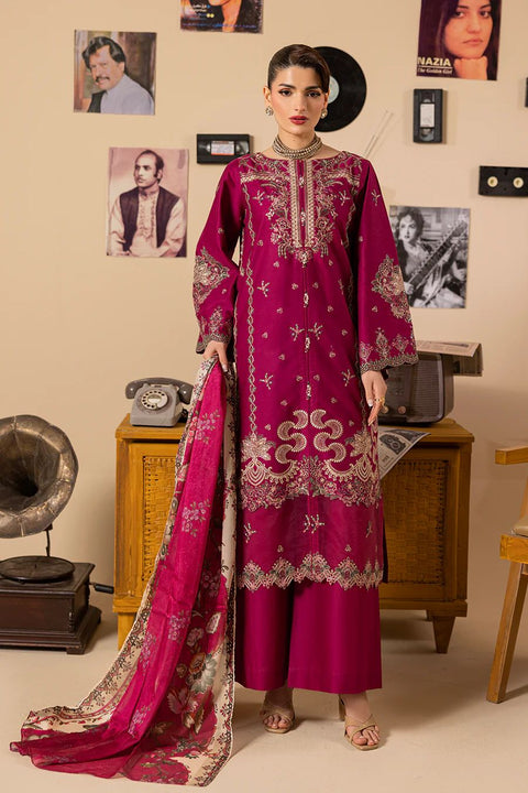 Berry Magenta Embroidered 3-Piece Festive Suite