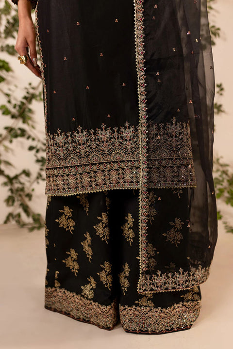 Noir Gold Embroidered 3-Piece Gharara Suit