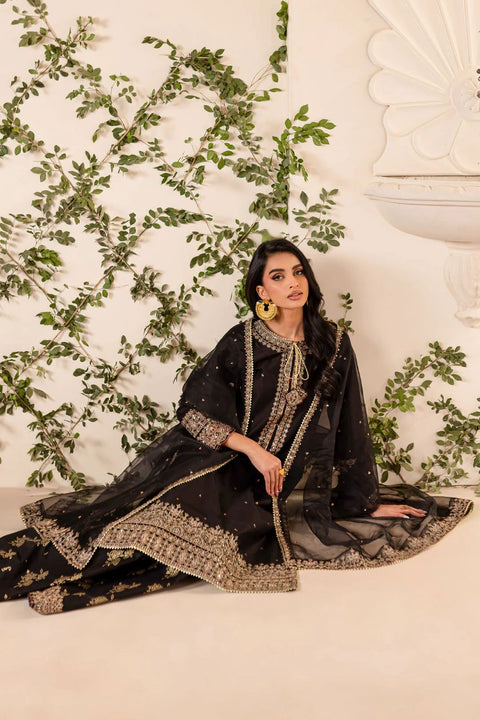 Noir Gold Embroidered 3-Piece Gharara Suit
