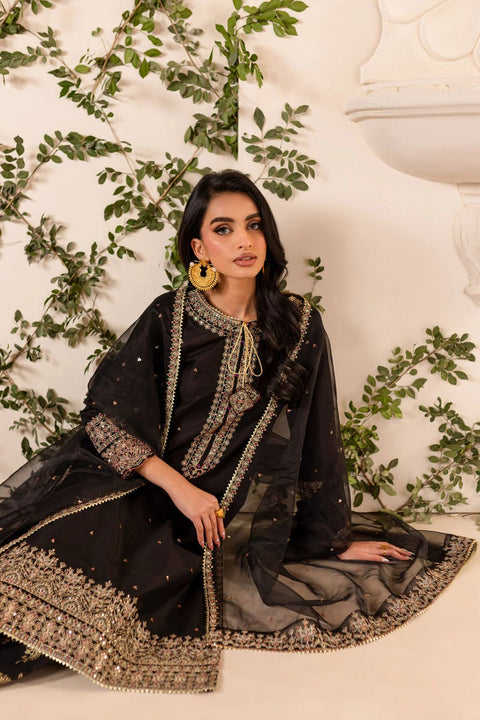 Noir Gold Embroidered 3-Piece Gharara Suit