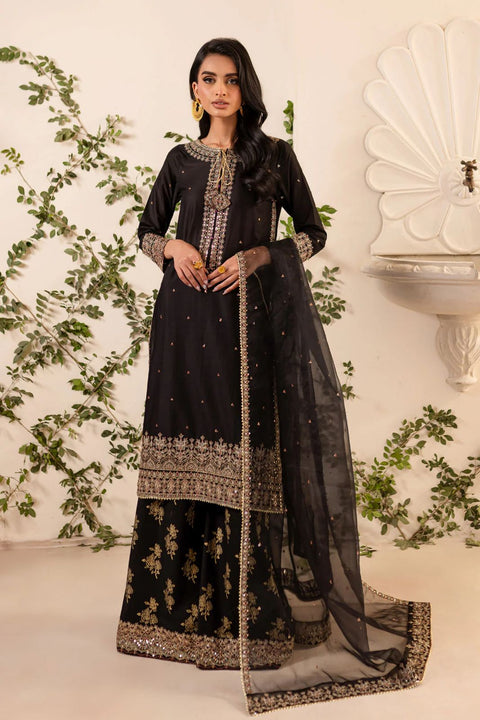Noir Gold Embroidered 3-Piece Gharara Suit