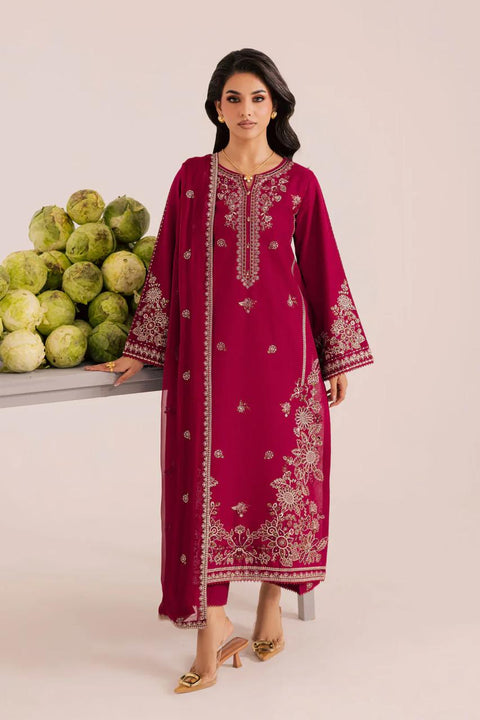 Plum Radiance Gold Embroidered 3-Piece Lawn Suit