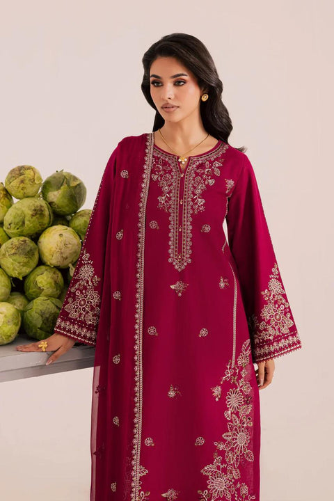 Plum Radiance Gold Embroidered 3-Piece Lawn Suit