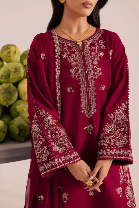 Plum Radiance Gold Embroidered 3-Piece Lawn Suit