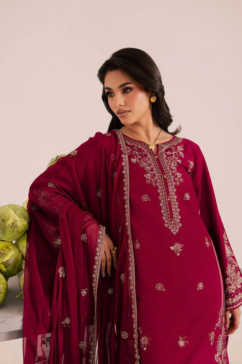Plum Radiance Gold Embroidered 3-Piece Lawn Suit