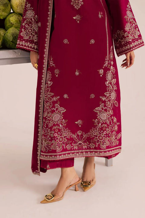Plum Radiance Gold Embroidered 3-Piece Lawn Suit
