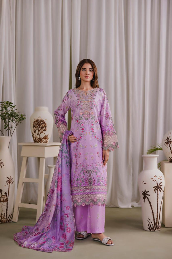 Lavender Blossom Embroidered 3-Piece Organza Suit