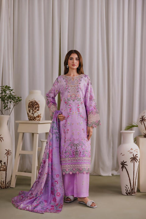 Lavender Blossom Embroidered 3-Piece Organza Suit