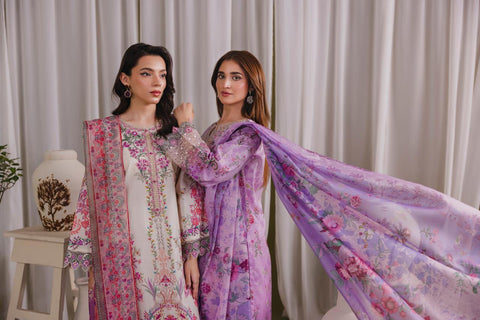 Lavender Blossom Embroidered 3-Piece Organza Suit