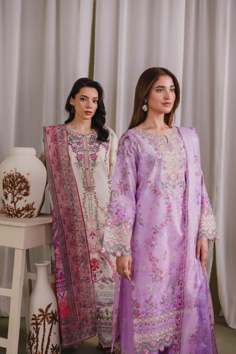 Lavender Blossom Embroidered 3-Piece Organza Suit