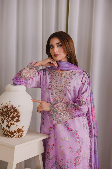 Lavender Blossom Embroidered 3-Piece Organza Suit