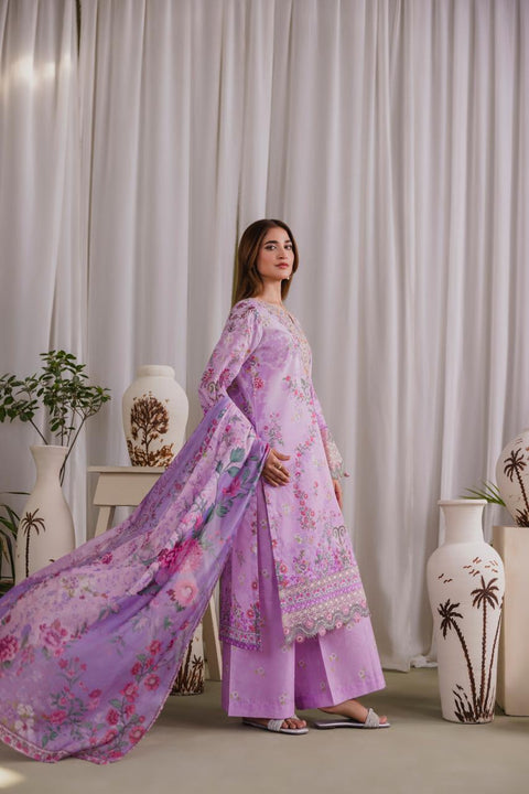 Lavender Blossom Embroidered 3-Piece Organza Suit