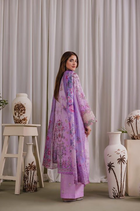 Lavender Blossom Embroidered 3-Piece Organza Suit