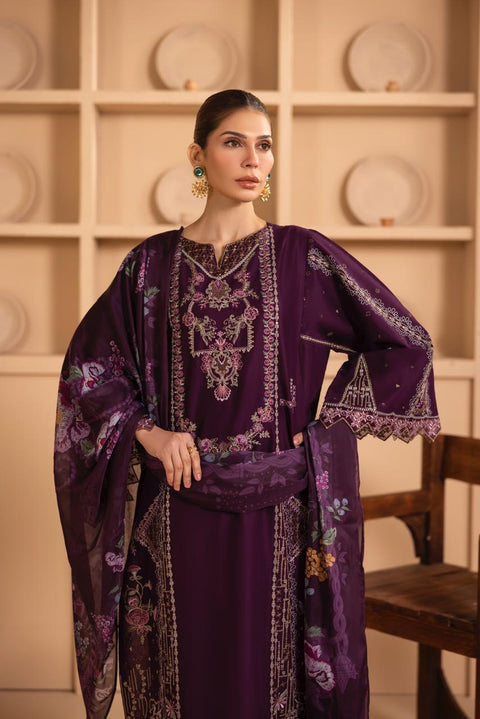 Royal Plum Embroidered 3-Piece Festive Suite