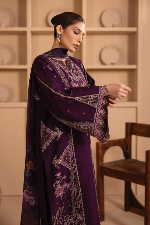 Royal Plum Embroidered 3-Piece Festive Suite