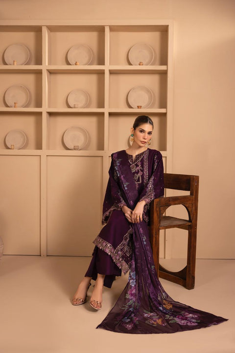 Royal Plum Embroidered 3-Piece Festive Suite