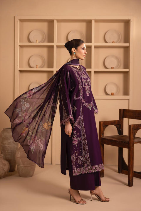Royal Plum Embroidered 3-Piece Festive Suite