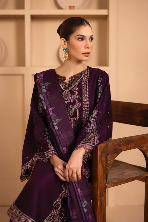 Royal Plum Embroidered 3-Piece Festive Suite