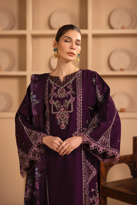 Royal Plum Embroidered 3-Piece Festive Suite