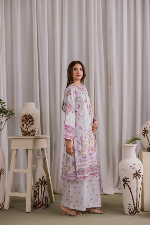 White Floral Embroidered 3-Piece Lawn Ensemble