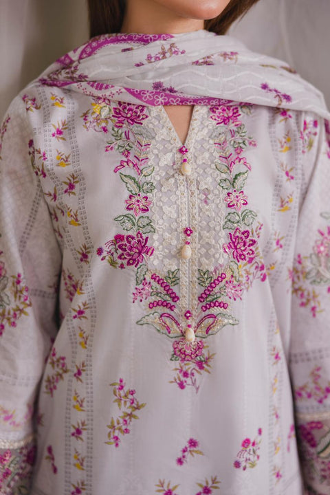 White Floral Embroidered 3-Piece Lawn Ensemble