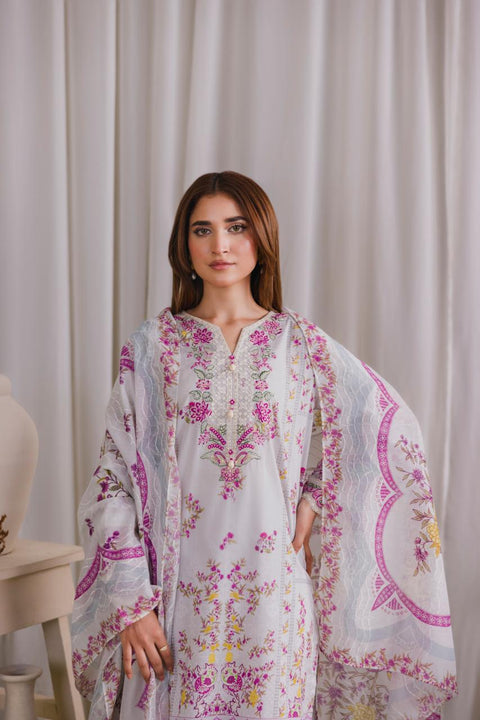 White Floral Embroidered 3-Piece Lawn Ensemble