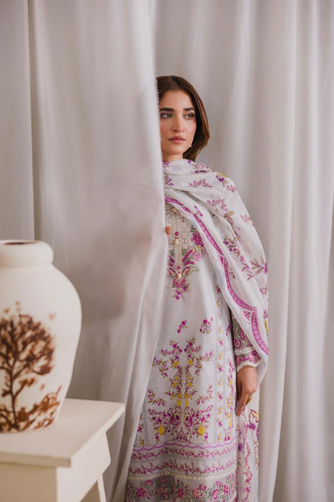 White Floral Embroidered 3-Piece Lawn Ensemble