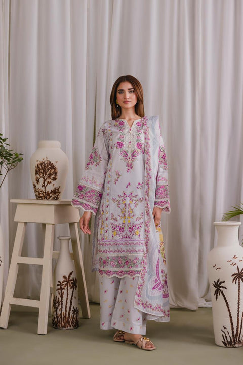 White Floral Embroidered 3-Piece Lawn Ensemble