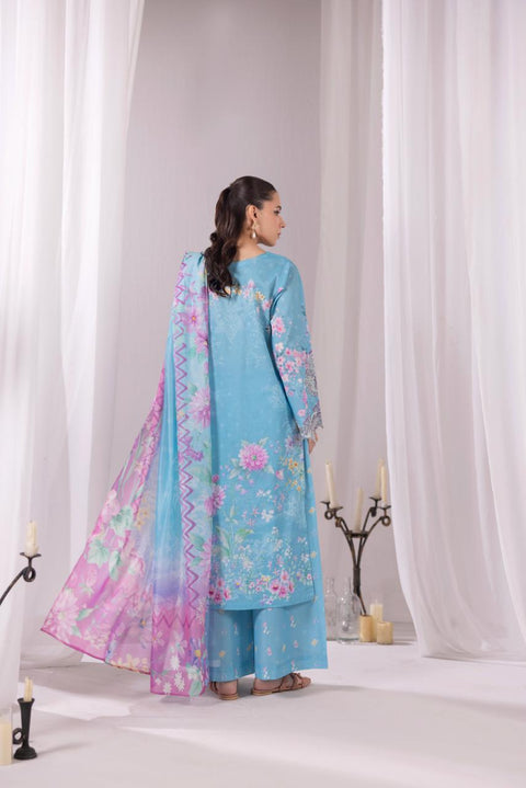 Sky Blue Floral Embroidered 3-Piece Lawn Suit