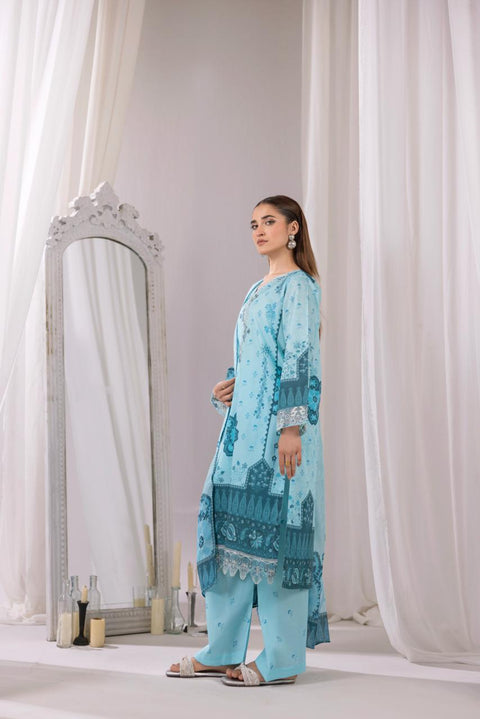 Sky Blue Floral Embroidered 3-Piece Lawn Suit