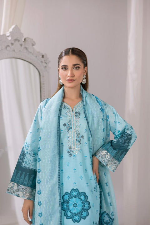 Sky Blue Floral Embroidered 3-Piece Lawn Suit