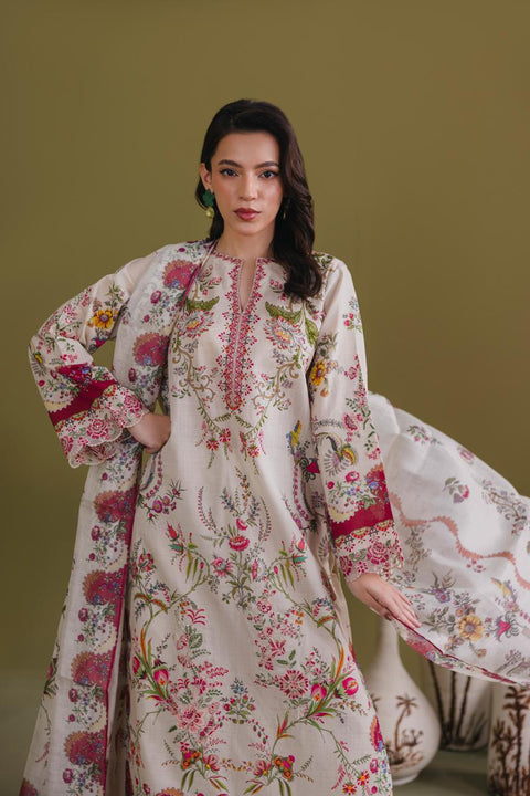 Cream Floral Embroidered 3-Piece Lawn Suit