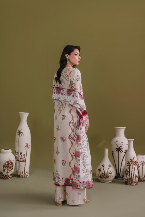 Cream Floral Embroidered 3-Piece Lawn Suit