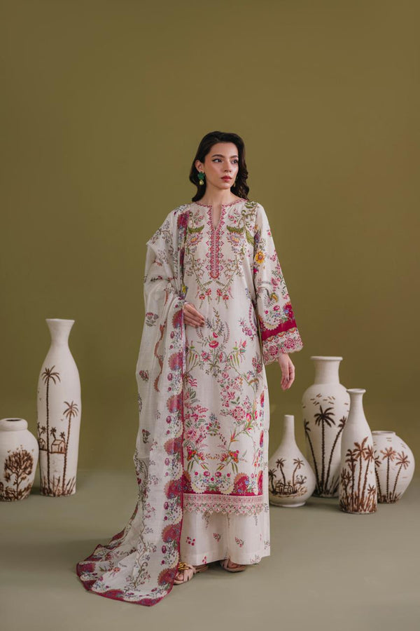 Cream Floral Embroidered 3-Piece Lawn Suit