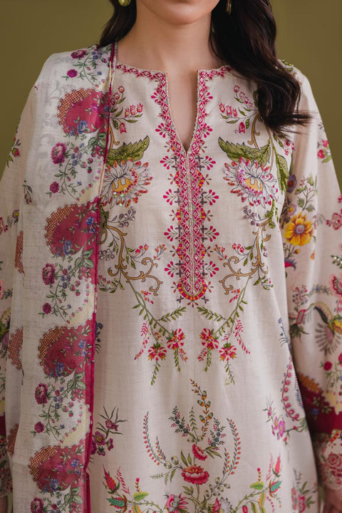 Cream Floral Embroidered 3-Piece Lawn Suit