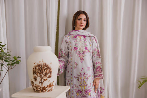 Cream Floral Embroidered 3-Piece Lawn Suit