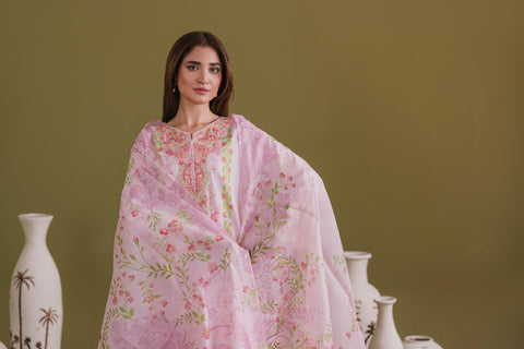 Blush Pink Floral Embroidered 3-Piece Lawn Suit