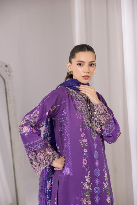 Deep Purple Embroidered 3-Piece Lawn Suit