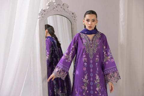 Deep Purple Embroidered 3-Piece Lawn Suit